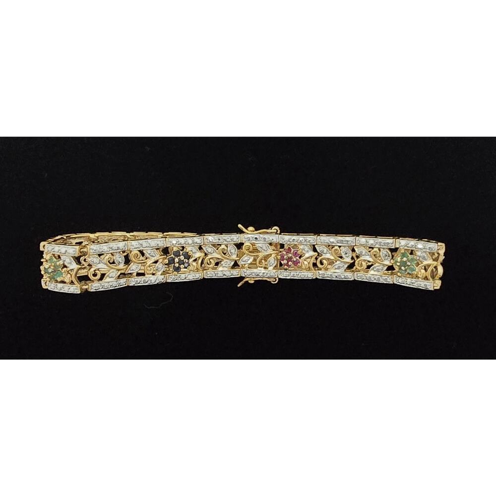 Ross Simons 925 Sterling Silver Gold Vermeil Ruby Emerald Sapphire Bracelet 7.5" - Picture 3 of 16